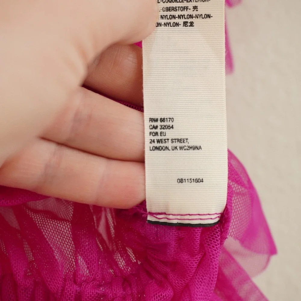 Free People Size Medium Magenta Pink Sheer Mesh Ruffle Smocked V-Neck Top Party